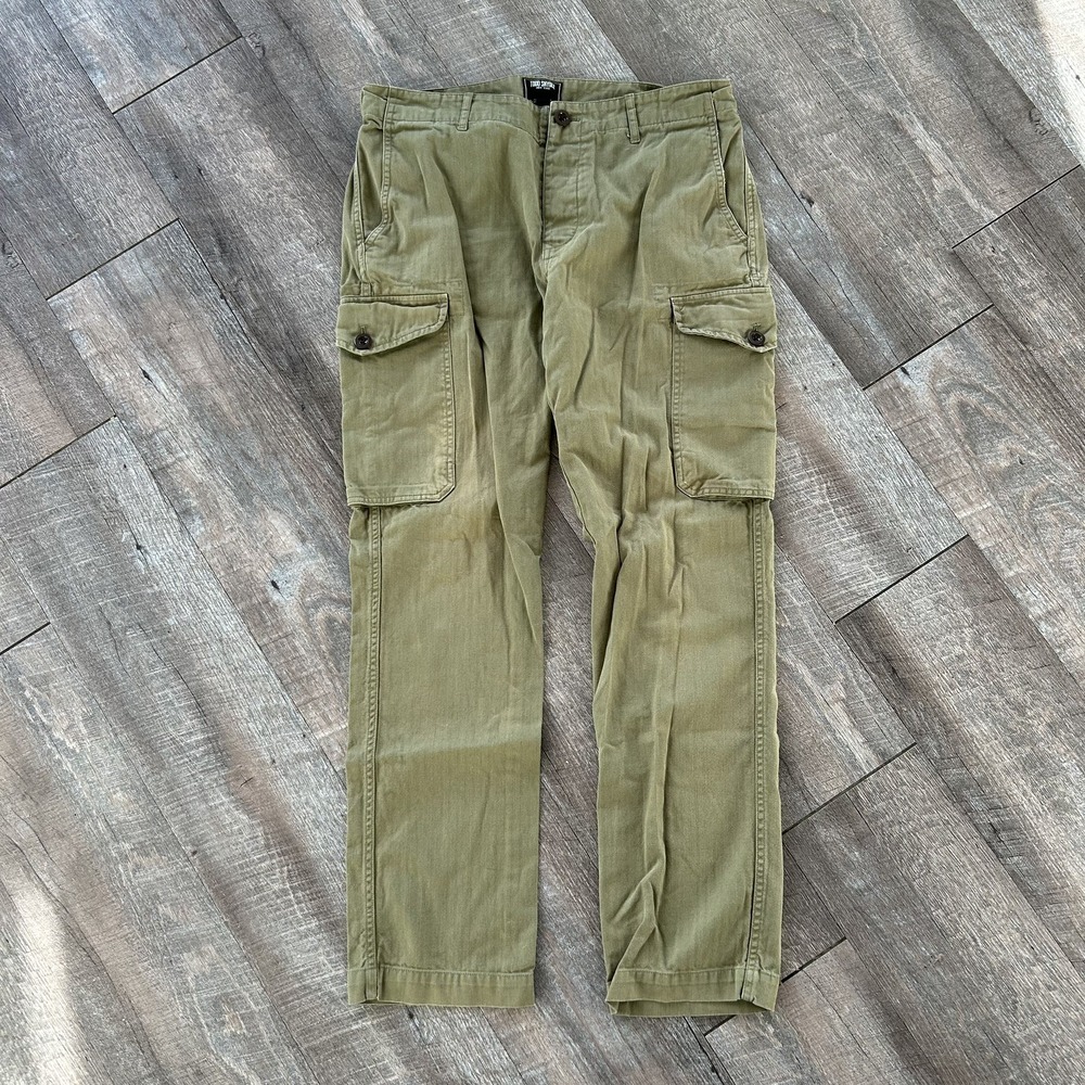 Men's Todd Snyder Olive Herringbone Cargo Pants Size 34 Fatigue Military Cargo
